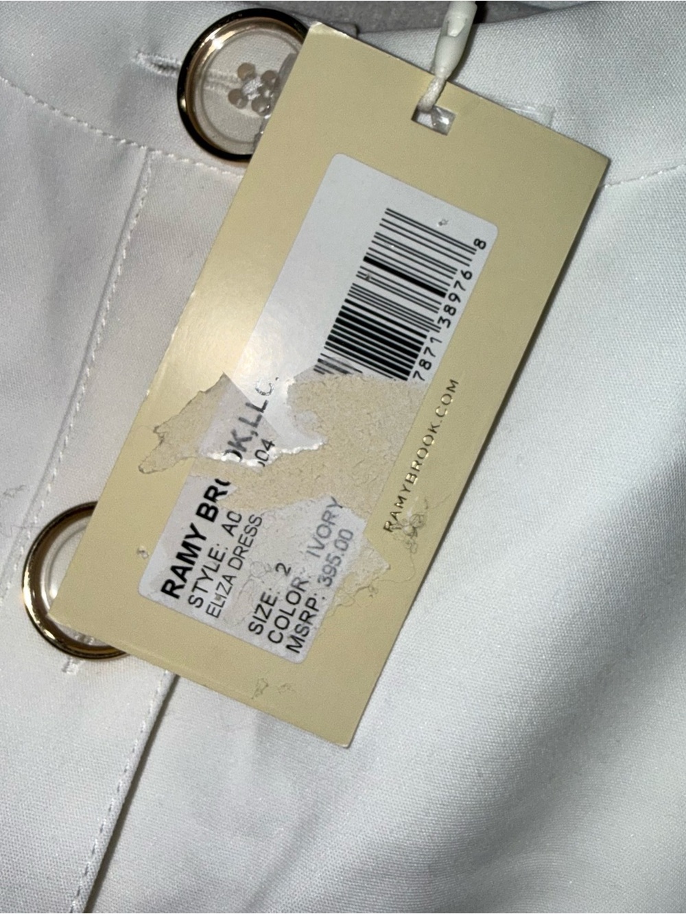 NWT Ramy Brook Eliza Dress Ivory White Gold Chain Belt Button Front Mini 2 - Picture 6 of 7